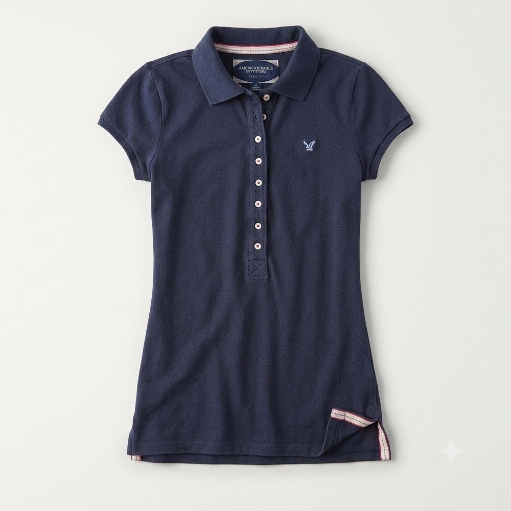 American Eagle Womens Navy Blue The Eagle Polo Short Sleeve Shirt XS Slim Fit